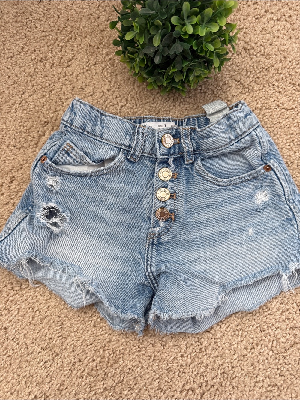 Zara Light Blue Distressed Denim Kids Shorts